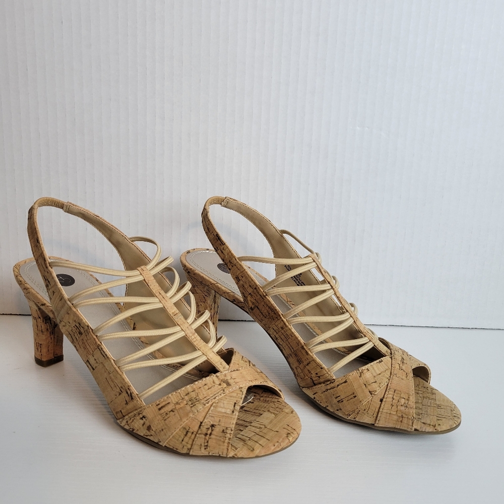 Yera Cork Peep Toe Sling Back Strappy Heeled Sandals - Size 9M